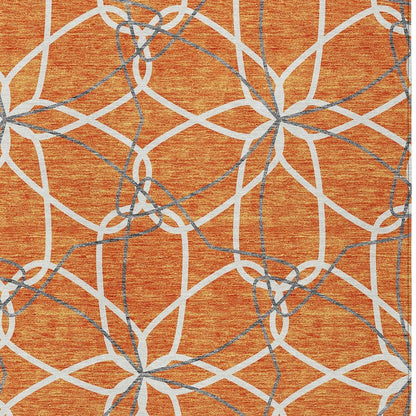 3' X 5' Orange And Ivory Geometric Washable Indoor Outdoor Area Rug