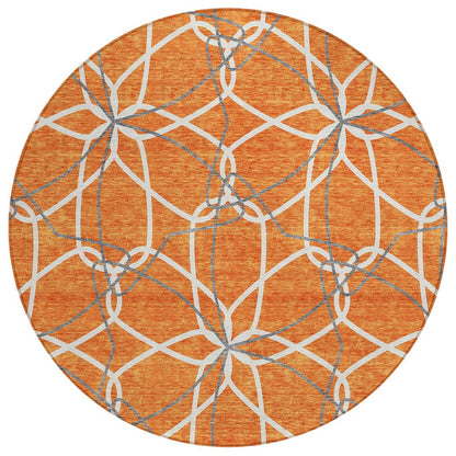 3' X 5' Orange And Ivory Geometric Washable Indoor Outdoor Area Rug