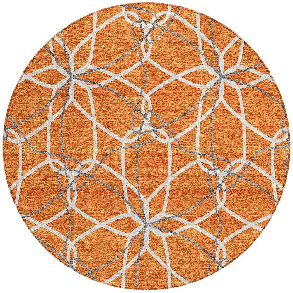3' X 5' Orange And Ivory Geometric Washable Indoor Outdoor Area Rug