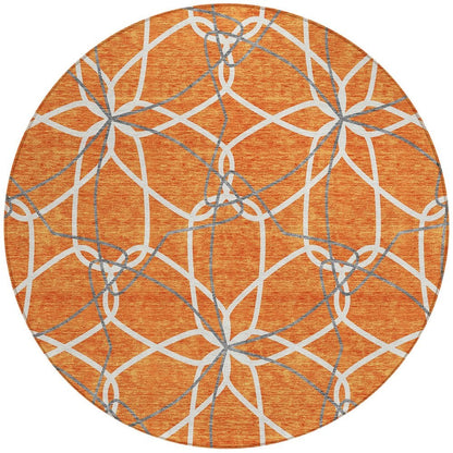 3' X 5' Orange And Ivory Geometric Washable Indoor Outdoor Area Rug
