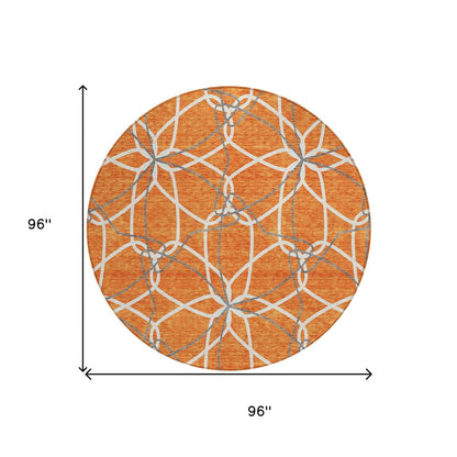 3' X 5' Orange And Ivory Geometric Washable Indoor Outdoor Area Rug