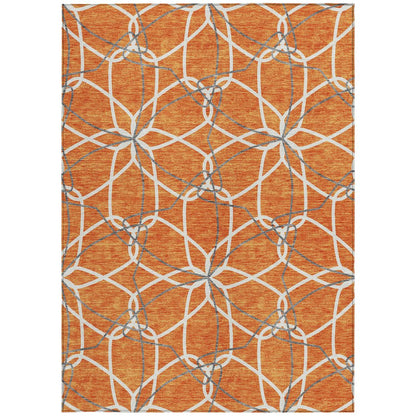3' X 5' Orange And Ivory Geometric Washable Indoor Outdoor Area Rug