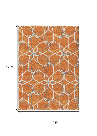 3' X 5' Orange And Ivory Geometric Washable Indoor Outdoor Area Rug