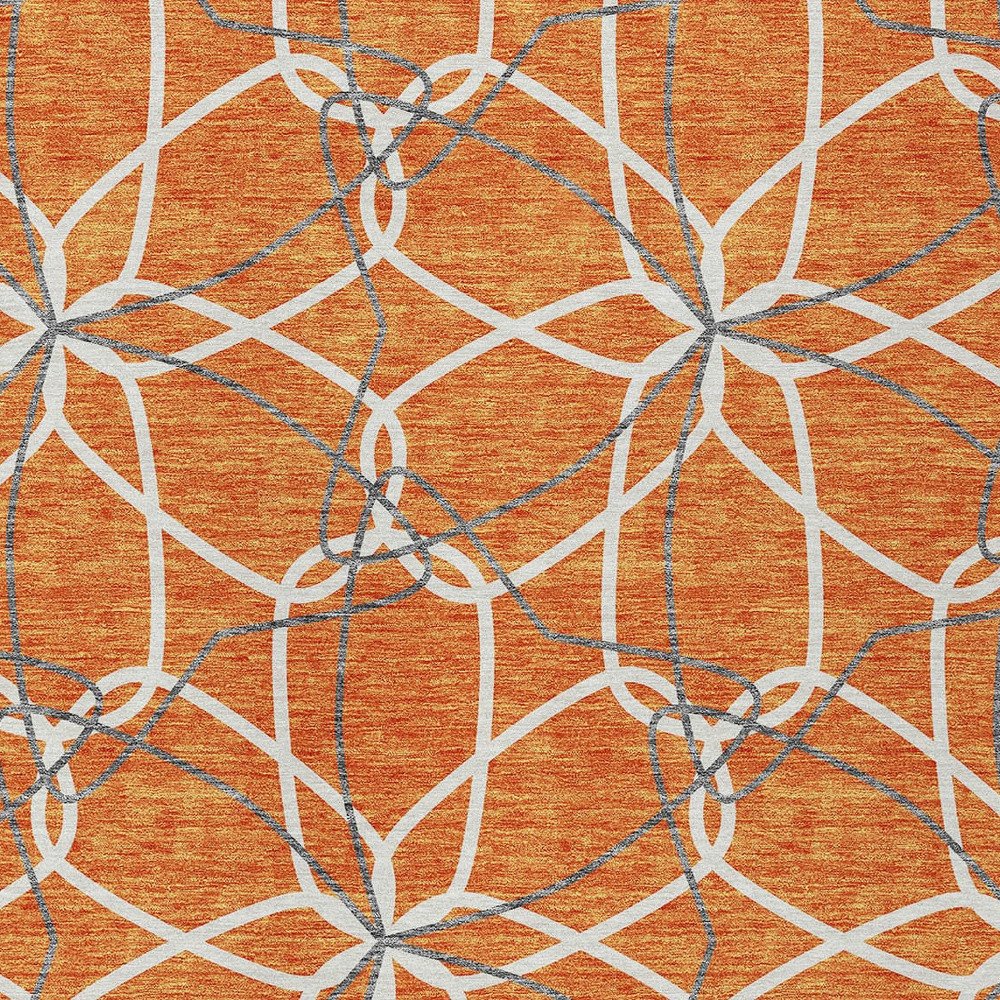 3' X 5' Orange And Ivory Geometric Washable Indoor Outdoor Area Rug