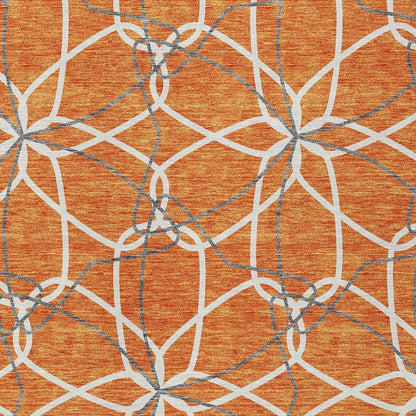 3' X 5' Orange And Ivory Geometric Washable Indoor Outdoor Area Rug