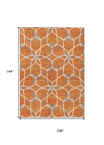 3' X 5' Orange And Ivory Geometric Washable Indoor Outdoor Area Rug