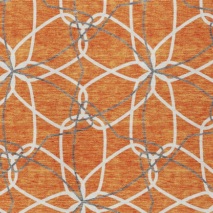 3' X 5' Orange And Ivory Geometric Washable Indoor Outdoor Area Rug