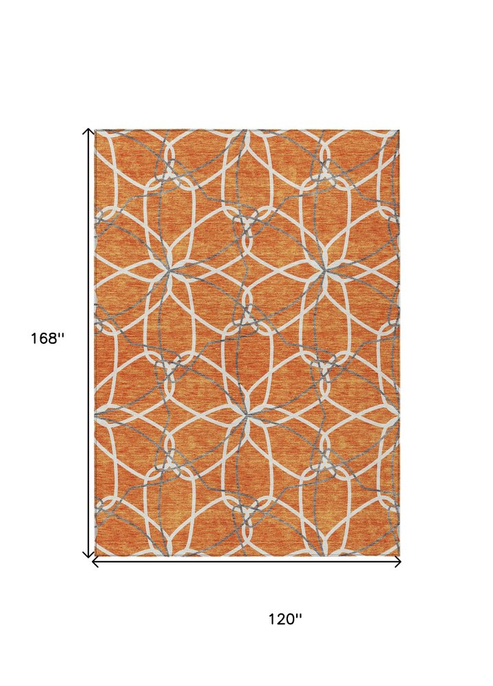 3' X 5' Orange And Ivory Geometric Washable Indoor Outdoor Area Rug