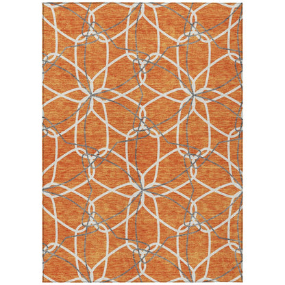 3' X 5' Orange And Ivory Geometric Washable Indoor Outdoor Area Rug