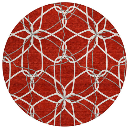 3' X 5' Red And Ivory Geometric Washable Indoor Outdoor Area Rug