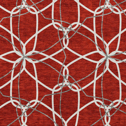 3' X 5' Red And Ivory Geometric Washable Indoor Outdoor Area Rug