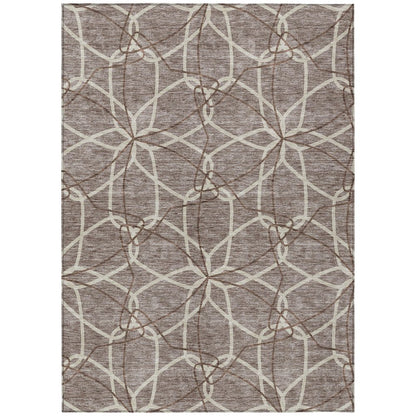 3' X 5' Taupe And Ivory Geometric Washable Indoor Outdoor Area Rug
