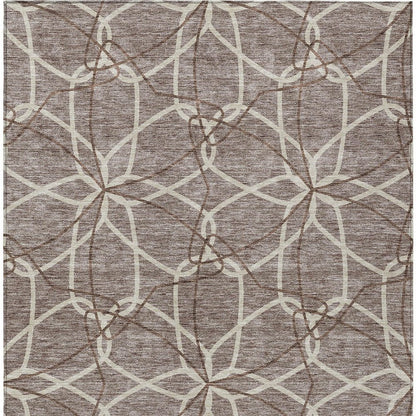 3' X 5' Taupe And Ivory Geometric Washable Indoor Outdoor Area Rug