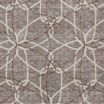 3' X 5' Taupe And Ivory Geometric Washable Indoor Outdoor Area Rug