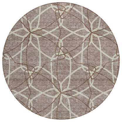 3' X 5' Taupe And Ivory Geometric Washable Indoor Outdoor Area Rug