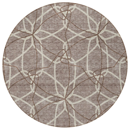 3' X 5' Taupe And Ivory Geometric Washable Indoor Outdoor Area Rug