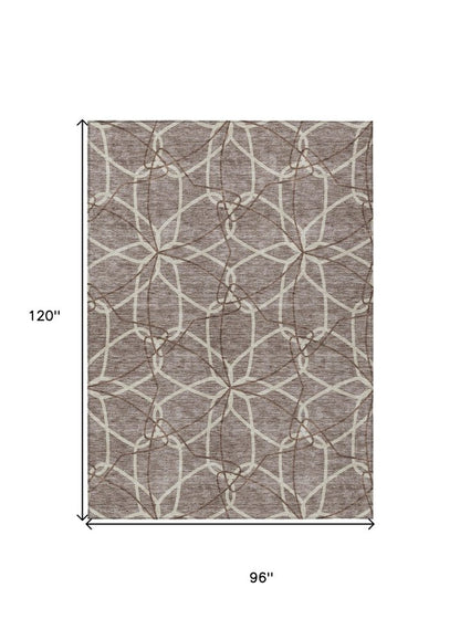 3' X 5' Taupe And Ivory Geometric Washable Indoor Outdoor Area Rug