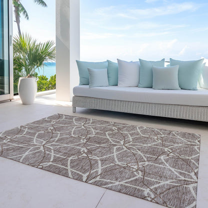 3' X 5' Taupe And Ivory Geometric Washable Indoor Outdoor Area Rug