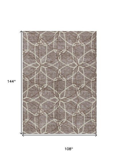 3' X 5' Taupe And Ivory Geometric Washable Indoor Outdoor Area Rug