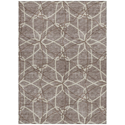 3' X 5' Taupe And Ivory Geometric Washable Indoor Outdoor Area Rug