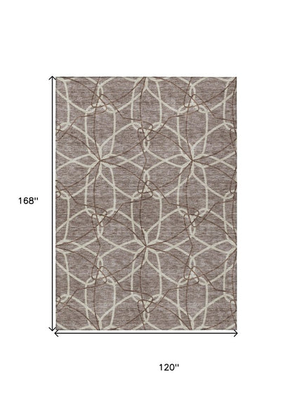 3' X 5' Taupe And Ivory Geometric Washable Indoor Outdoor Area Rug