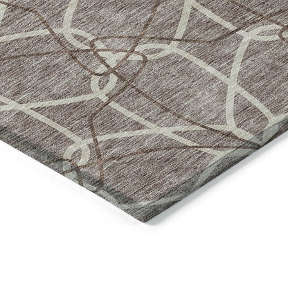 3' X 5' Taupe And Ivory Geometric Washable Indoor Outdoor Area Rug