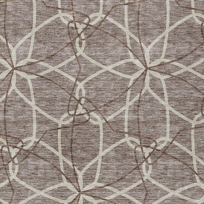 3' X 5' Taupe And Ivory Geometric Washable Indoor Outdoor Area Rug