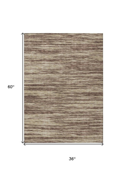 3' X 5' Brown And Beige Abstract Washable Indoor Outdoor Area Rug