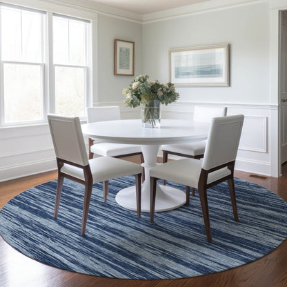 3' X 5' Blue And Navy Blue Abstract Washable Indoor Outdoor Area Rug