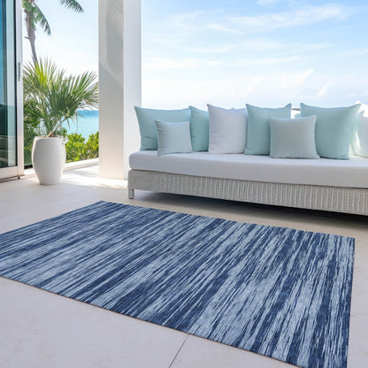 3' X 5' Blue And Navy Blue Abstract Washable Indoor Outdoor Area Rug
