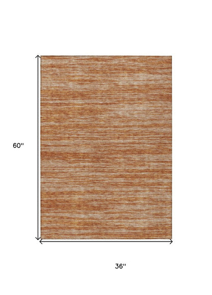 3' X 5' Copper And Rust Abstract Washable Indoor Outdoor Area Rug