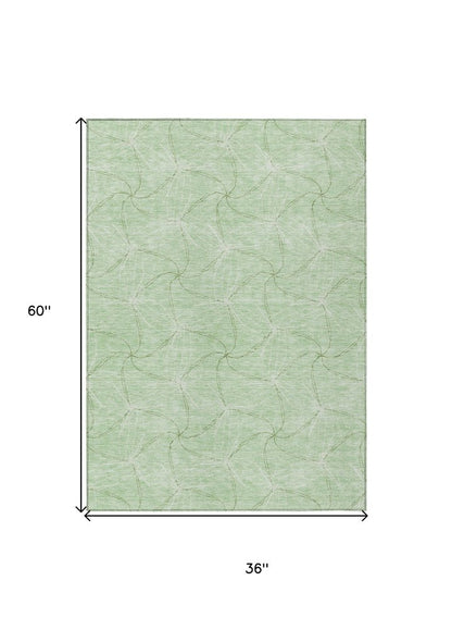 3' X 5' Mint Green And Ivory Geometric Washable Indoor Outdoor Area Rug