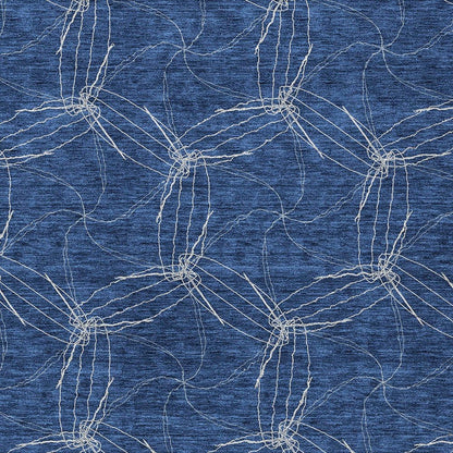 3' X 5' Navy Blue And Ivory Geometric Washable Indoor Outdoor Area Rug