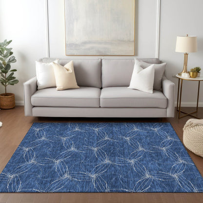 3' X 5' Navy Blue And Ivory Geometric Washable Indoor Outdoor Area Rug