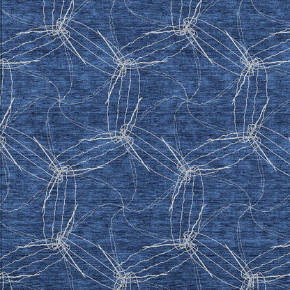 3' X 5' Navy Blue And Ivory Geometric Washable Indoor Outdoor Area Rug
