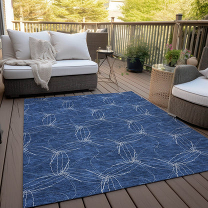 3' X 5' Navy Blue And Ivory Geometric Washable Indoor Outdoor Area Rug