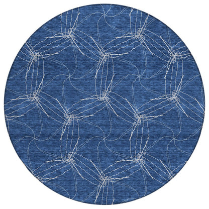 3' X 5' Navy Blue And Ivory Geometric Washable Indoor Outdoor Area Rug