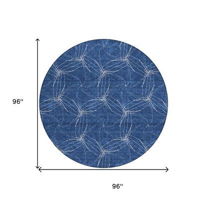 3' X 5' Navy Blue And Ivory Geometric Washable Indoor Outdoor Area Rug
