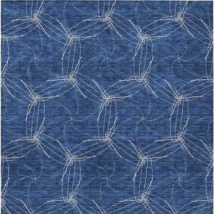 3' X 5' Navy Blue And Ivory Geometric Washable Indoor Outdoor Area Rug