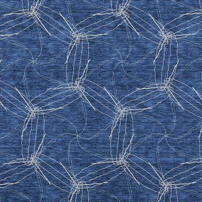 3' X 5' Navy Blue And Ivory Geometric Washable Indoor Outdoor Area Rug