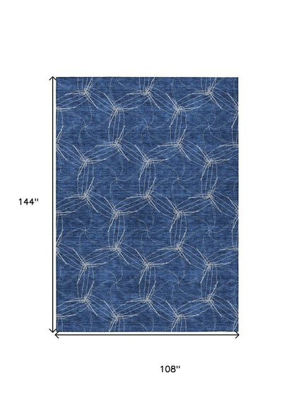 3' X 5' Navy Blue And Ivory Geometric Washable Indoor Outdoor Area Rug