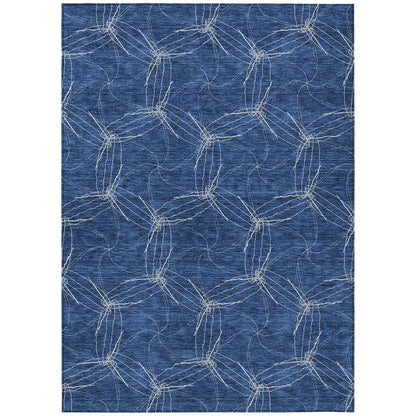 3' X 5' Navy Blue And Ivory Geometric Washable Indoor Outdoor Area Rug