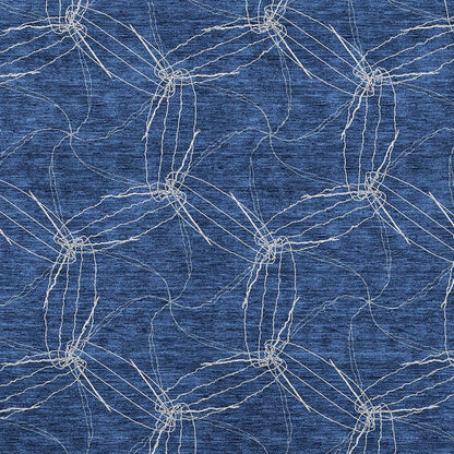 3' X 5' Navy Blue And Ivory Geometric Washable Indoor Outdoor Area Rug