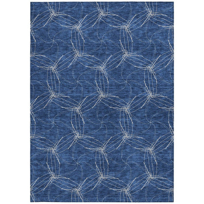 3' X 5' Navy Blue And Ivory Geometric Washable Indoor Outdoor Area Rug