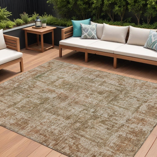 8' X 10' Beige And Copper Abstract Washable Indoor Outdoor Area Rug
