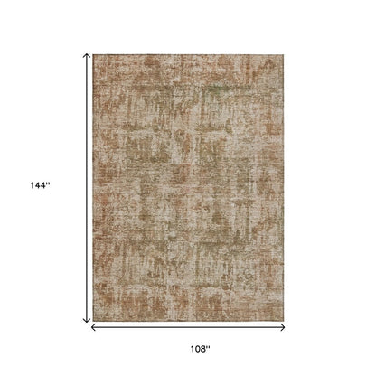 8' X 10' Beige And Copper Abstract Washable Indoor Outdoor Area Rug
