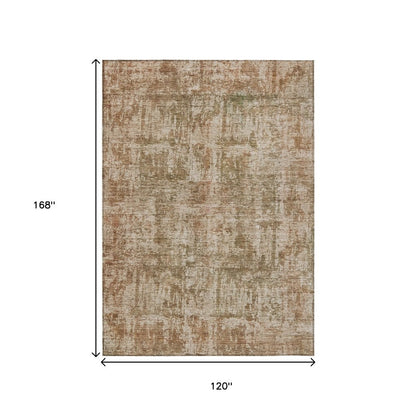 8' X 10' Beige And Copper Abstract Washable Indoor Outdoor Area Rug
