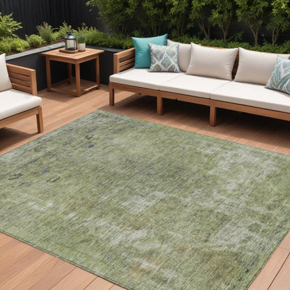 3' X 5' Artichoke Green And Beige Abstract Washable Indoor Outdoor Area Rug