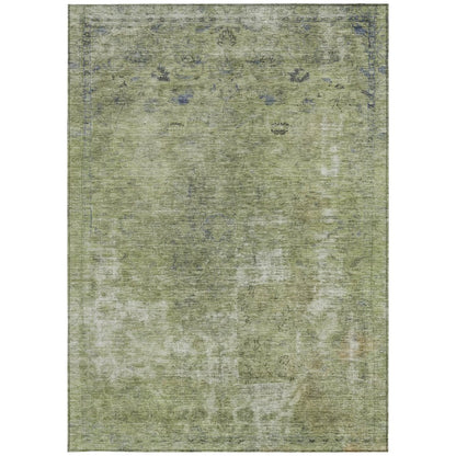 3' X 5' Artichoke Green And Beige Abstract Washable Indoor Outdoor Area Rug