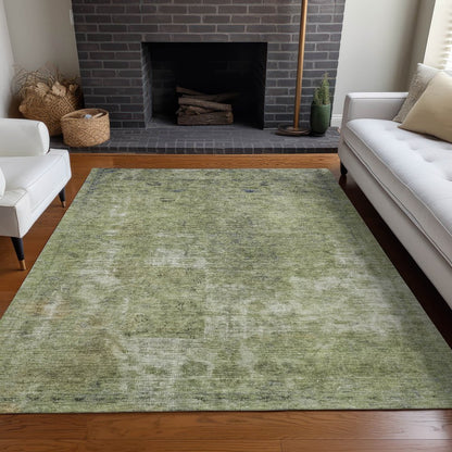 3' X 5' Artichoke Green And Beige Abstract Washable Indoor Outdoor Area Rug